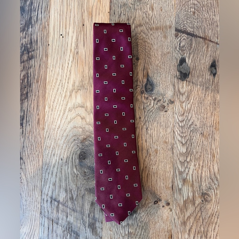 Drakes Maroon Rectangular Pattern Silk Tie